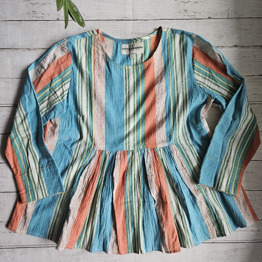 Little Journeys Chicago Peplum Striped Top Size‎ L